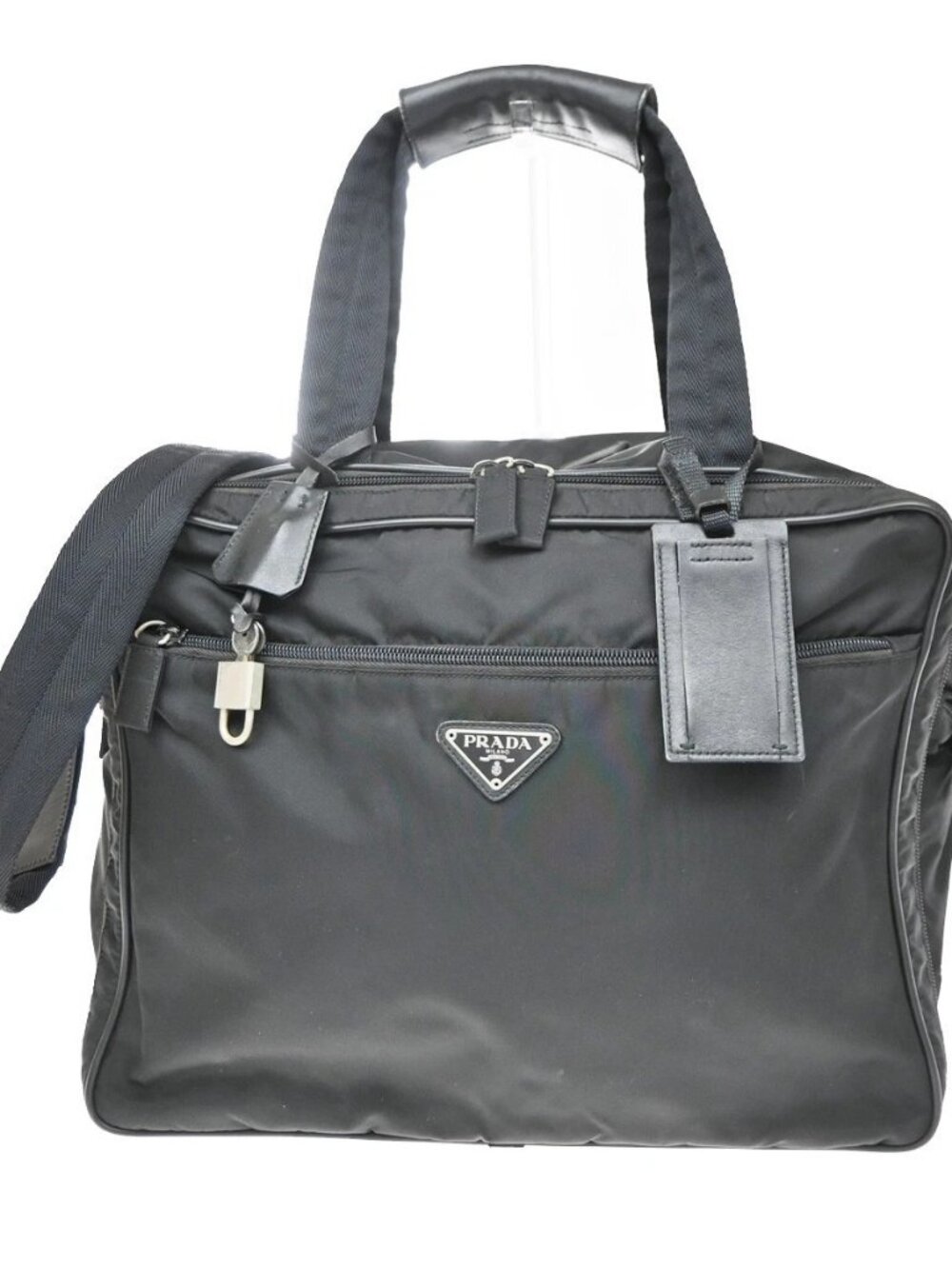 PRADA MILANO Logo Tessuto 2Way Shoulder Hand Bag Nylon Leather Black 38KD725